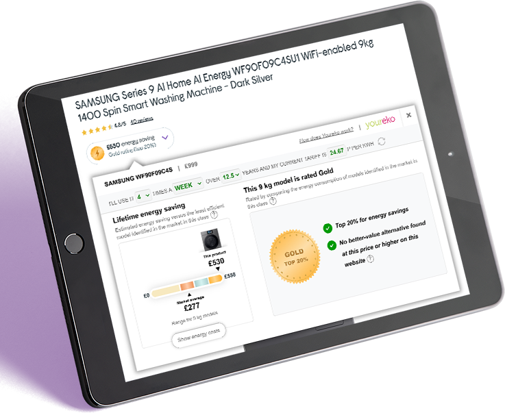 Youreko's Energy Savings Tool running on samsung.com